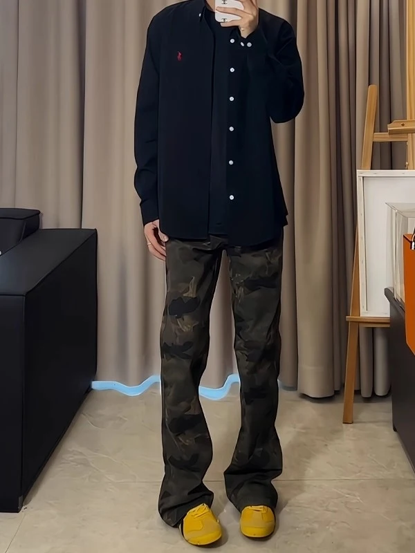 

American High Street Camouflage Workwear Jeans Men's Trendy Brand Tall Extended Slim Straight Micro Flared Pants