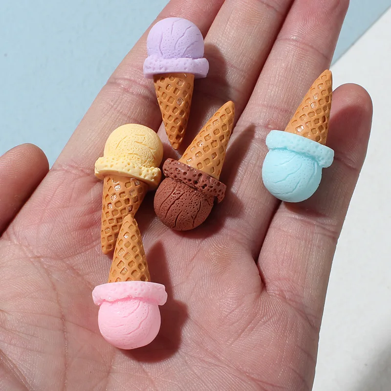 5 peças de Resina 3D: Modelo de Bola de Sorvete Macaron, Miniatura de Sorvete de Simulação, Comida Falsa, Acessórios DIY para Chaveiro, Adereços Artesanais