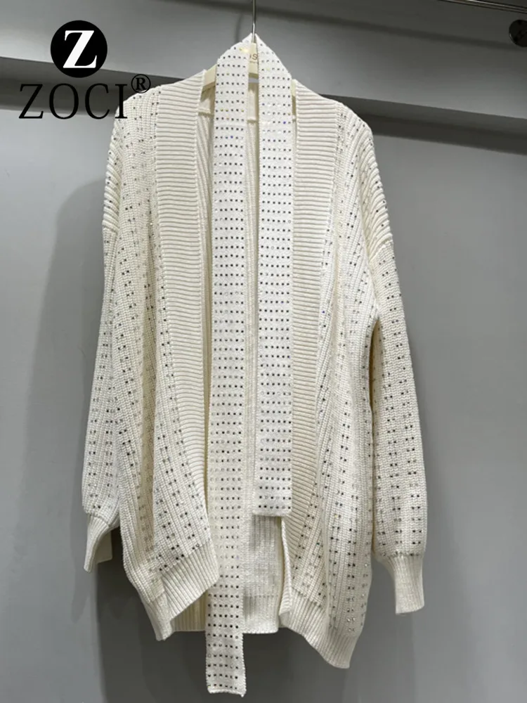 [ZOCI] New Autumn Knitted Sweater Cardigan Loose Jacket Women's Mid To Long Heavy Industry Hot Top