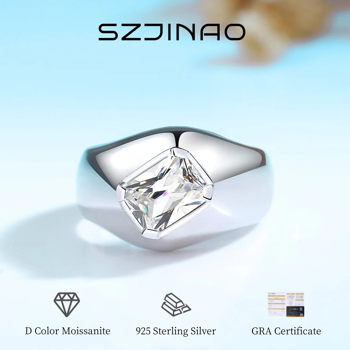 

Merald Cut 2CT Moissanite Ring 925 Sterling Silver for Man Wedding Band Trendy Anniversary Gift Male Fine Jewelry