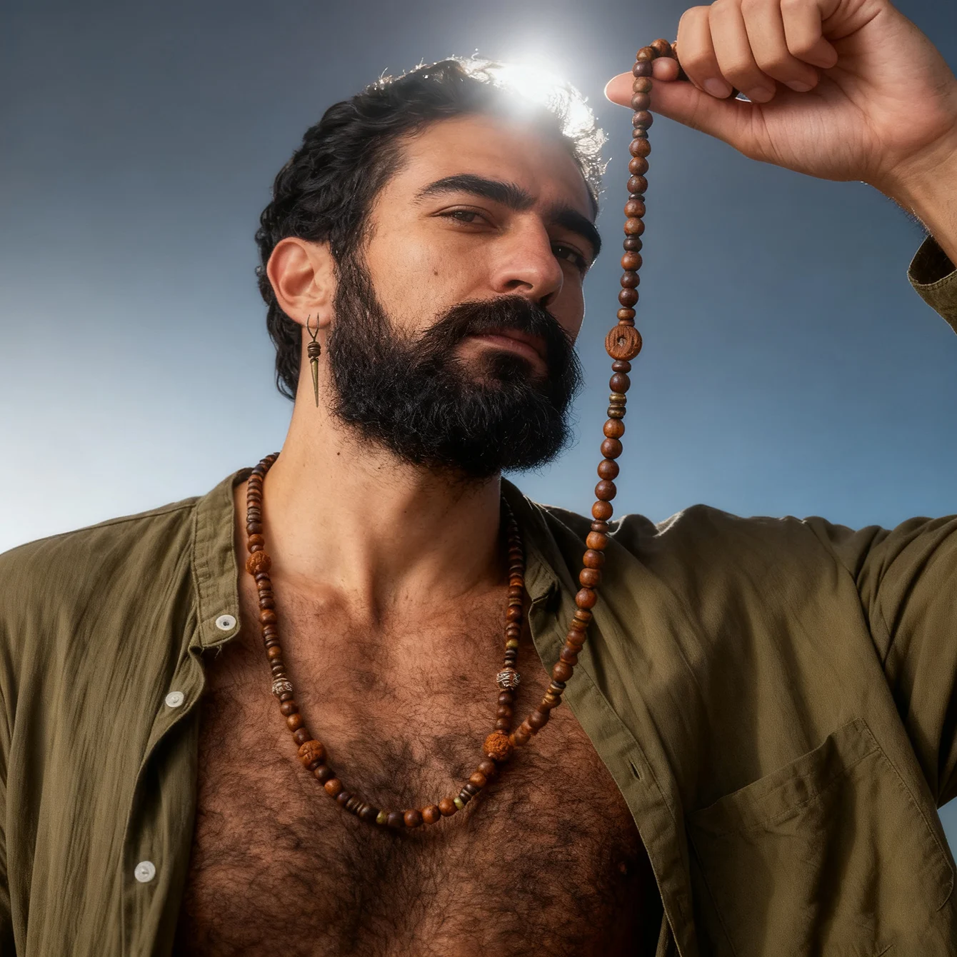 Men's Layered Beaded Bracelets Long Chain Walnut Wood Hip Hop Retro Bohemian Stackable Beads Necklaces for Protection Jewelry