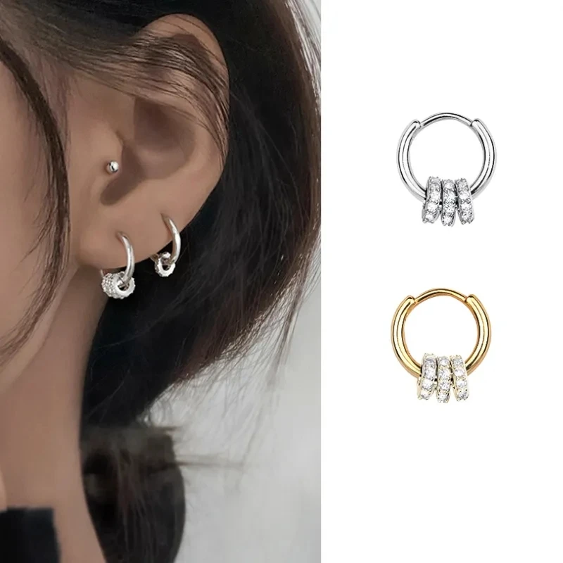 New Authentic 925 Sterling Silver Dainty Small Zircon Inlaid Round Circle Hoop Earrings for Women Gold Earrrings Jewelry