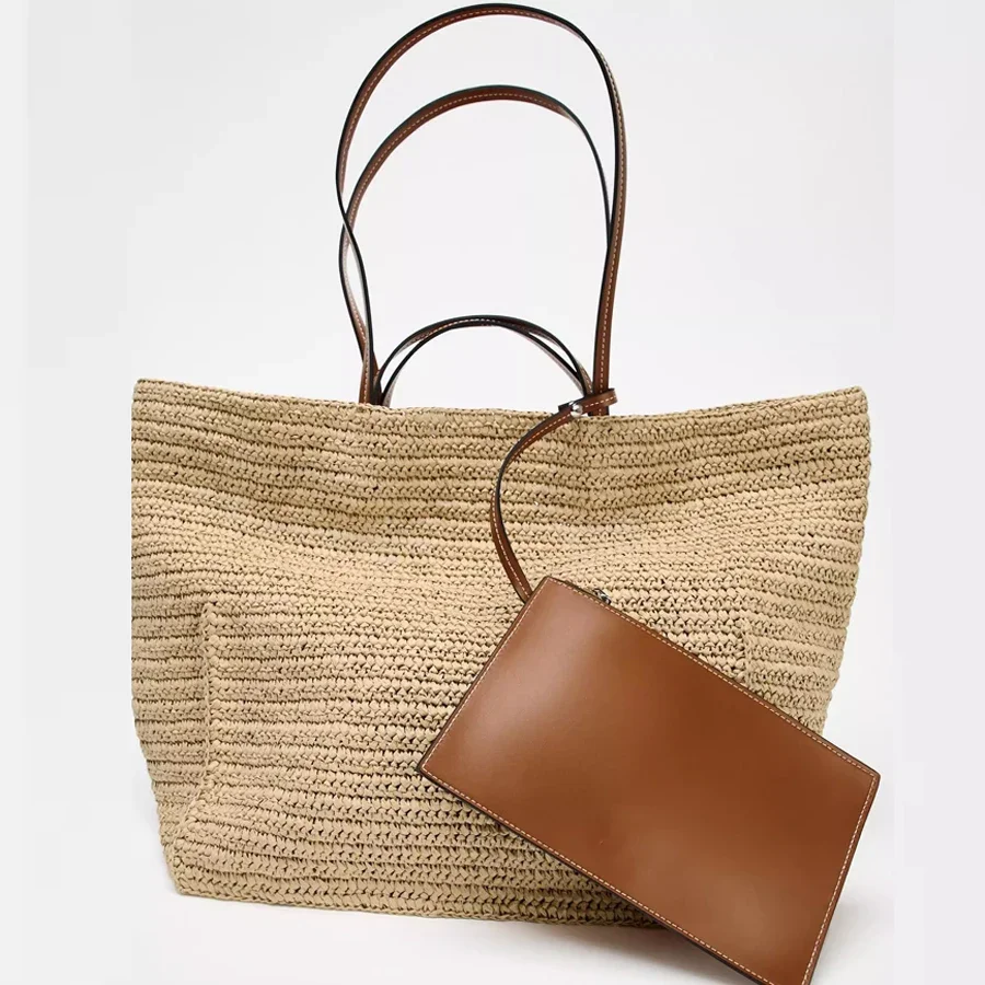 

Повседневная соломенная сумка большой вместимости, дизайнерские тканые женские сумки на плечо, летние пляжные сумки ручной работы с маленькими кошельками 2025 г.