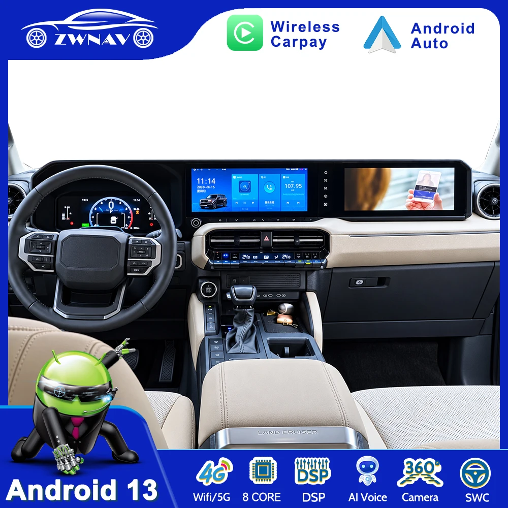 For Toyota Land Cruiser Prado LC250 J250 2024 2025 2026 Android Car Radio Stereo CarPlay Passenger Multimedia 24.6