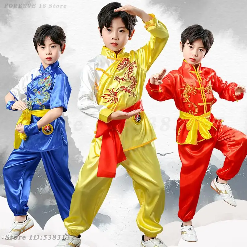 

Child Boys Girls Wushu Tai Chi Clothes Chinese Traditional Dragon Embroidery Kung Fu Uniforms Children's Performance Costumes