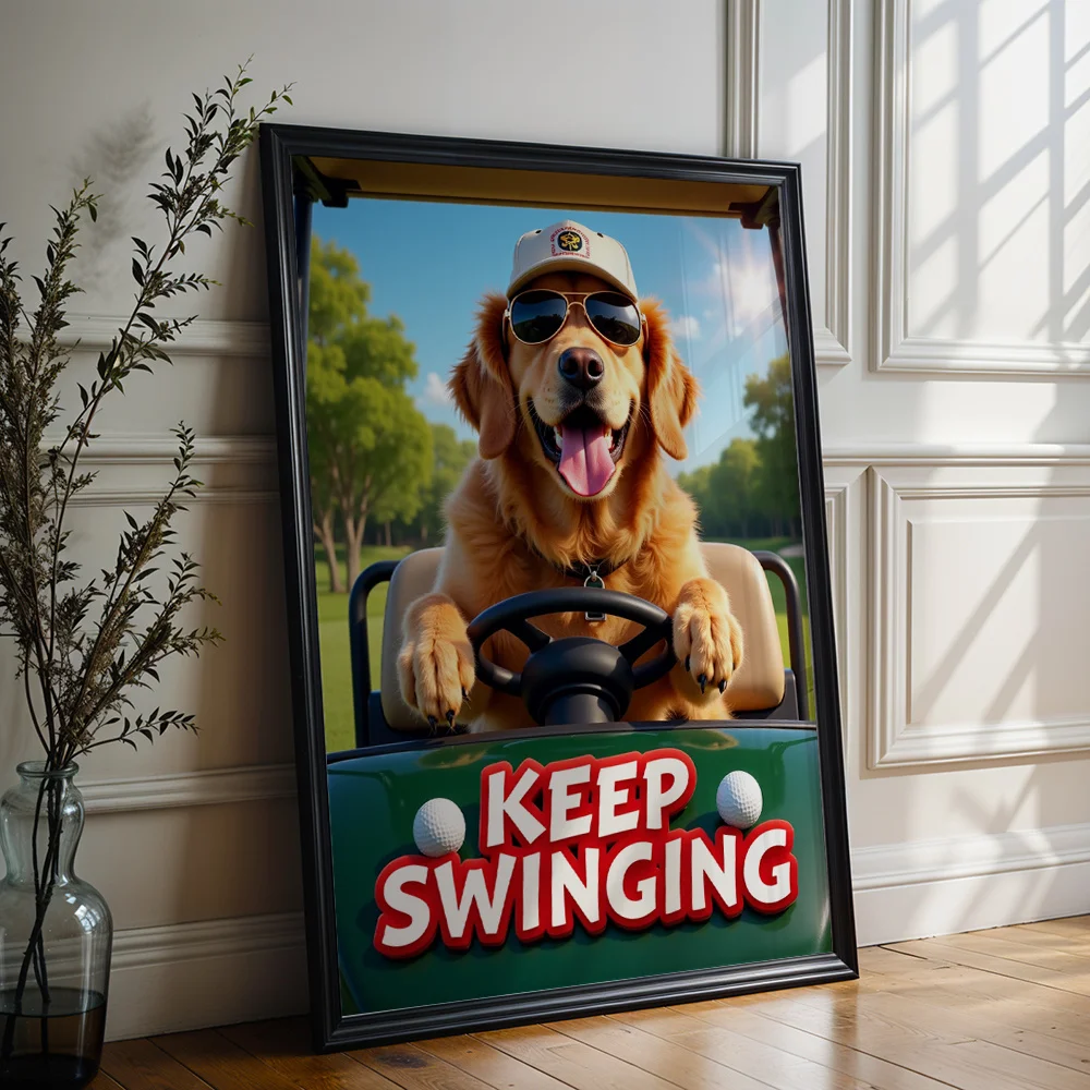 Abstract Golden Retriever Driving Cart Canvas Home Ornaments