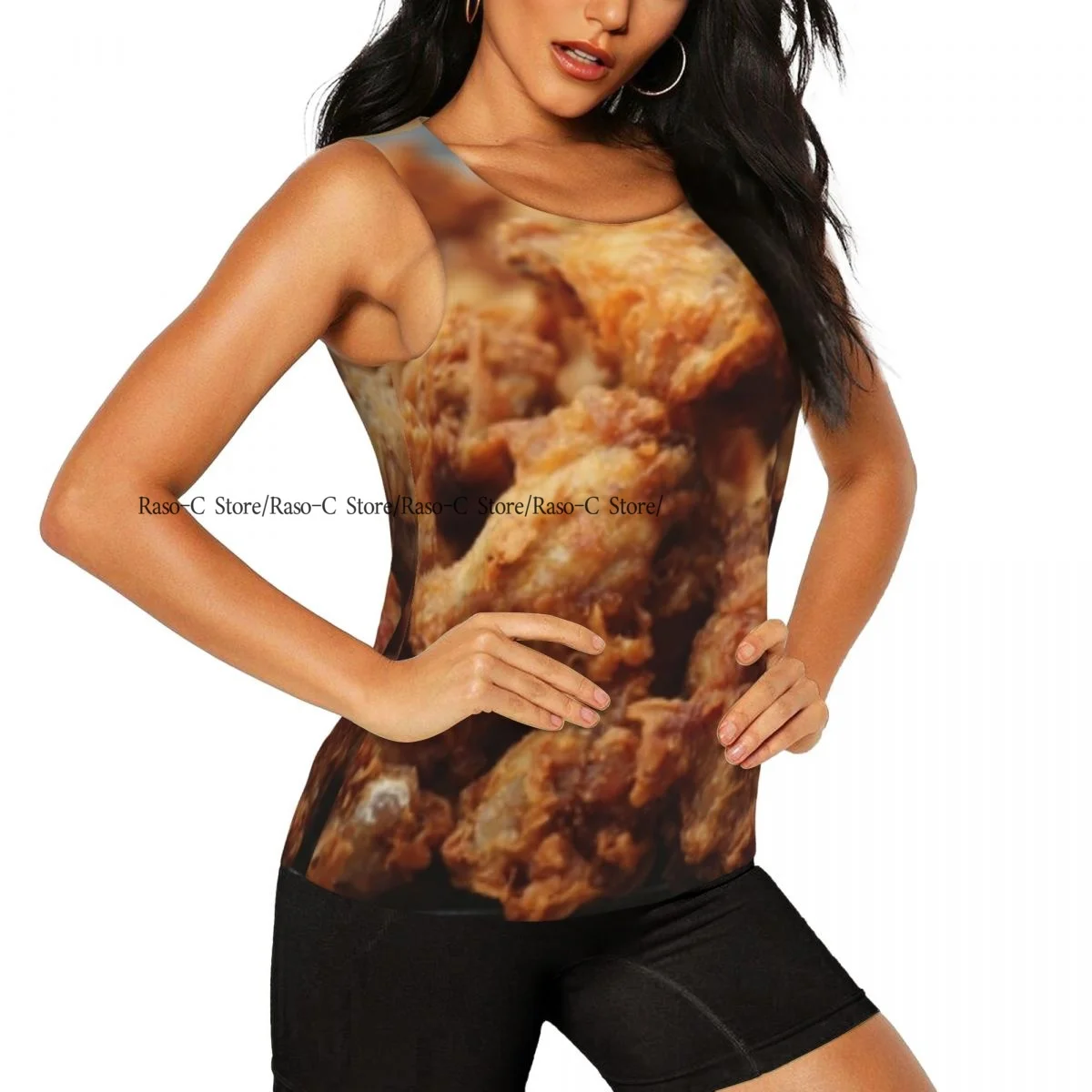 Women Casual Sport Yoga Vest Fried Chicken Pattern Quick Dry Running T-shirt Training Workout Gym Sleeveles