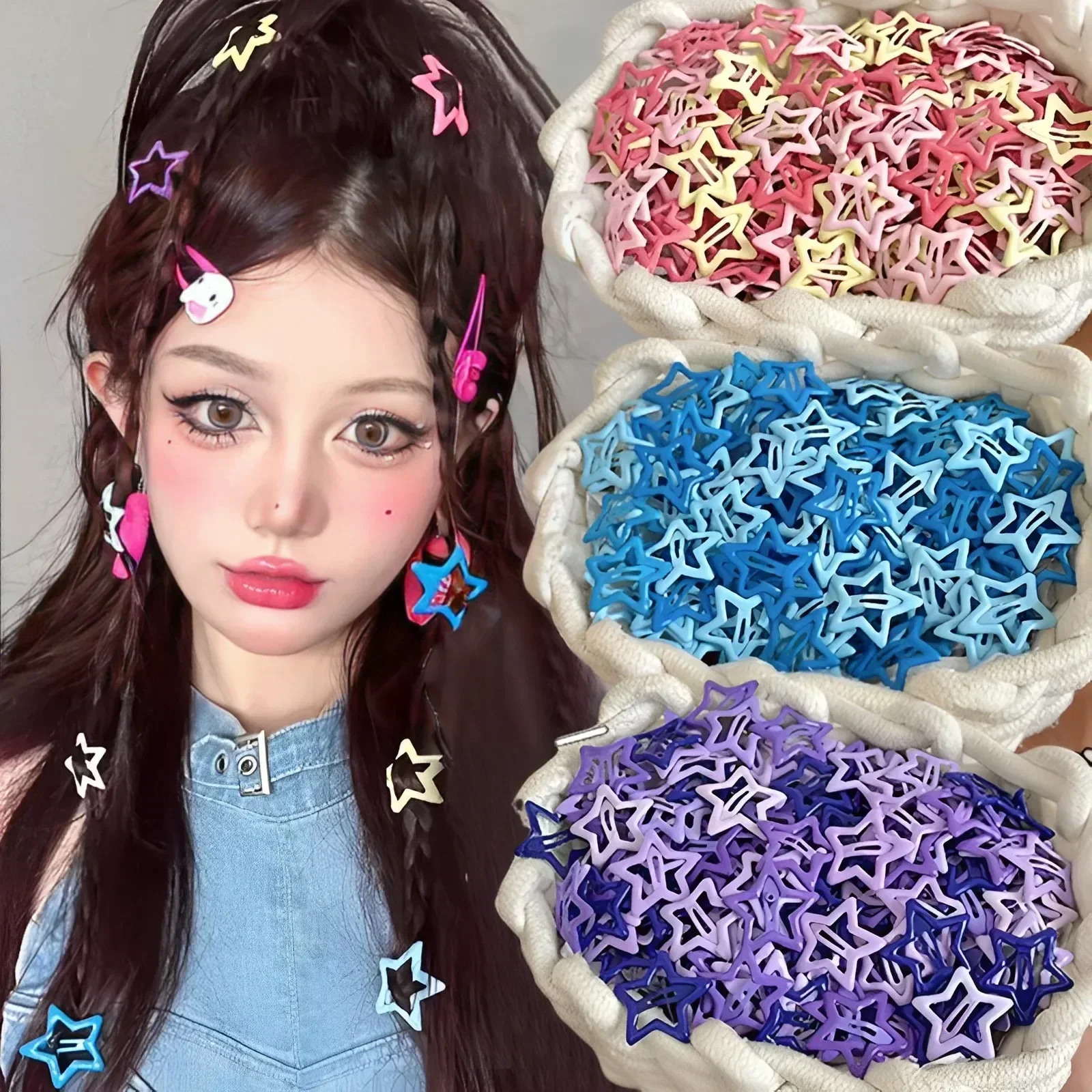 10-30Pcs Colorful Star BB Hair Clips Y2K Women Grils Cute Metal Star Hairpin Side Barrettes Hair Grip Headwear Hair Accessories