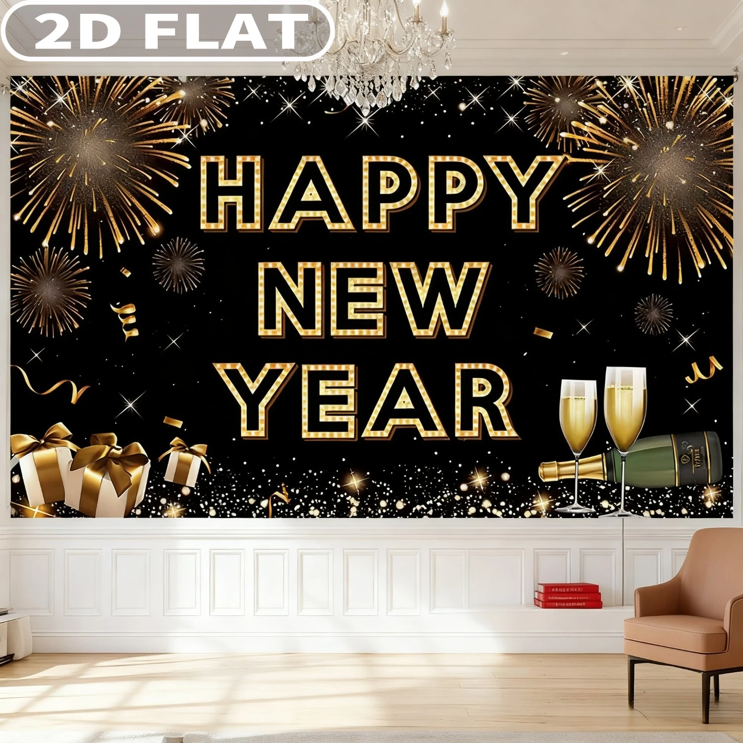 

1pc Happy New Year Banner 2026 New Year Sign Studio Background, 43x71 Inch, Polyester Yard Outdoor for New Year Eve Party Supply