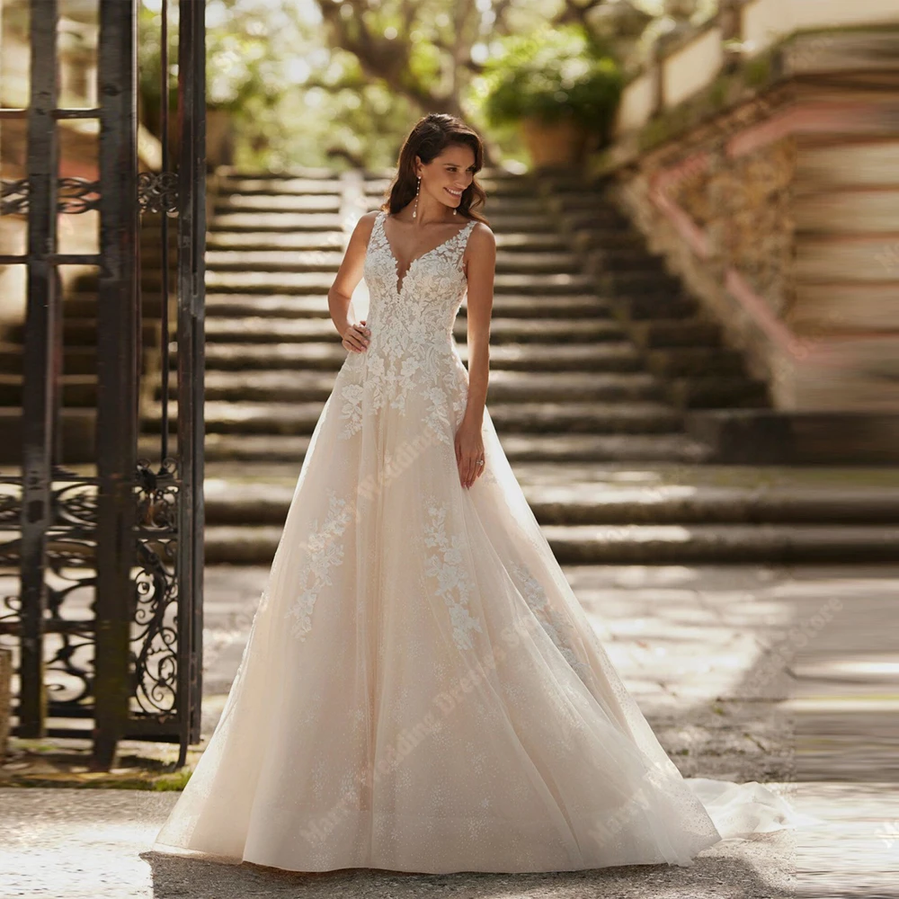 2026Sexy V-Neck Women Wedding Dresses Elegant Lace Applique A-Line Bridal Gowns Engagement Banquet Vestidos De Novias Customized