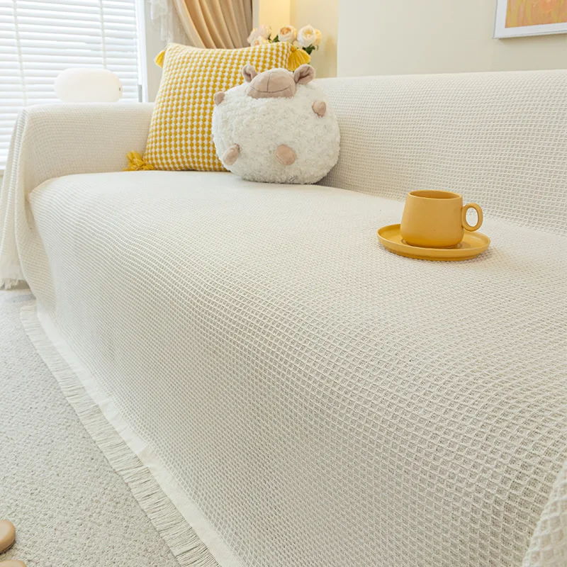 White Thickened Plush Sofa Towel Four Seasons All-inclusive Anti-claw Livingroom Sofa Cover Washable Furniture Protector Covers