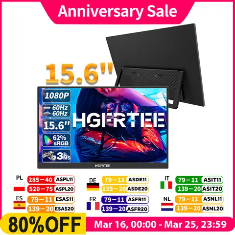 HGFRTEE 15.6inch Portable Monitor FHD-IPS Panel Second Screen for Laptop Gaming Extended Display with Type C HDMI