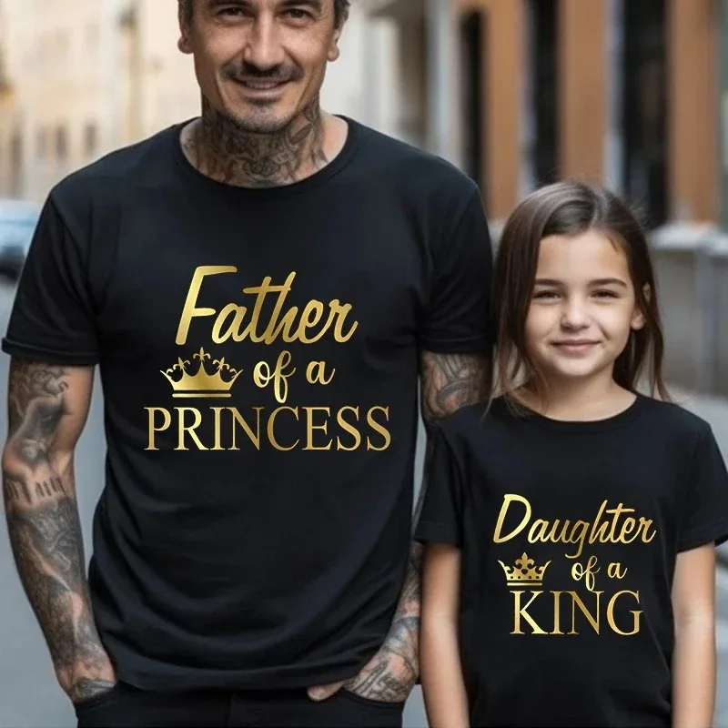 2024 Father of Princess Daughter of King Print T Shirt Lovely Daddy and Me Outfit Family Matching Outfits Dad Baby Girl Summer