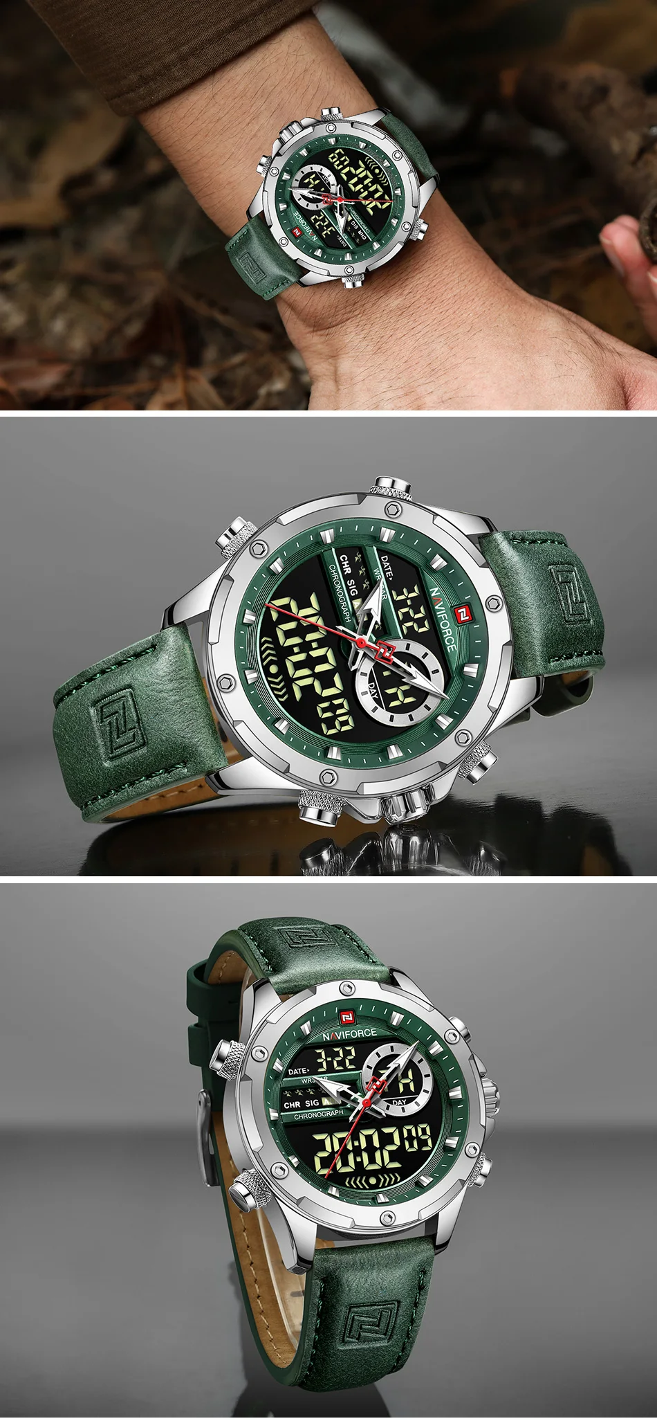 NAVIFORCE Digital Männer Militär Uhr Wasserdichte Armbanduhr LED Quarz Uhr Sport Uhr Männlichen Große Uhren Männer Relogios Masculino – Detail 13