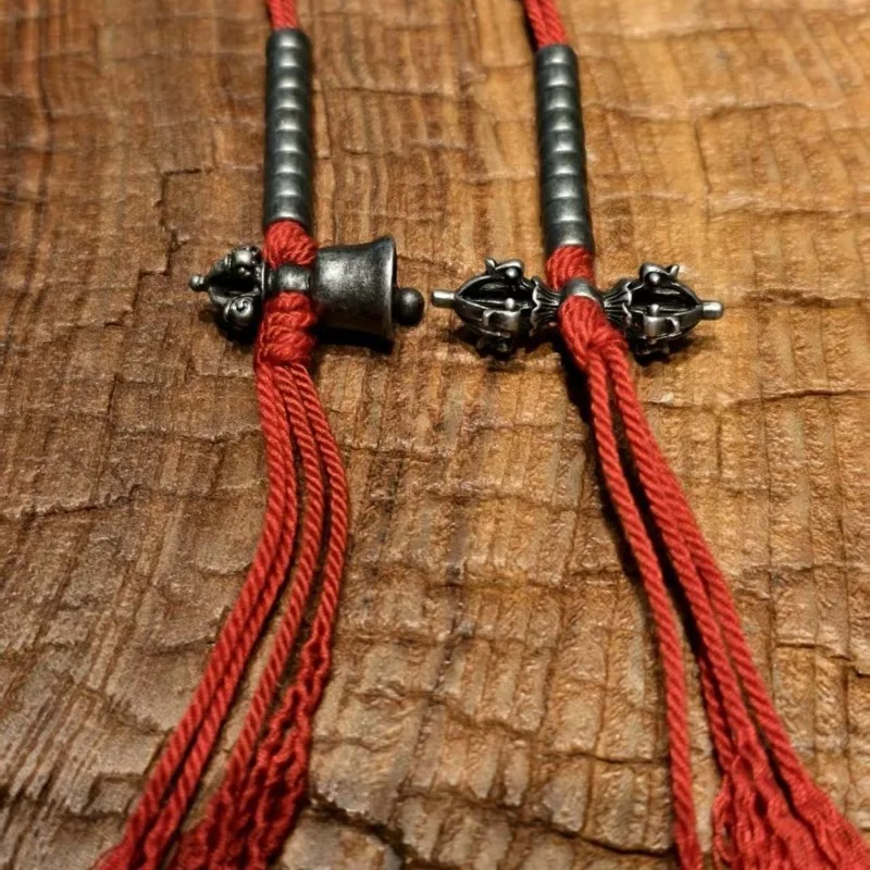 Tibetan Style Iron Beads Counter Set Clips Side Hanging Pendant with Vajra Tassel for Wenwan Buddhist Mala Handmade Adjustable view 2