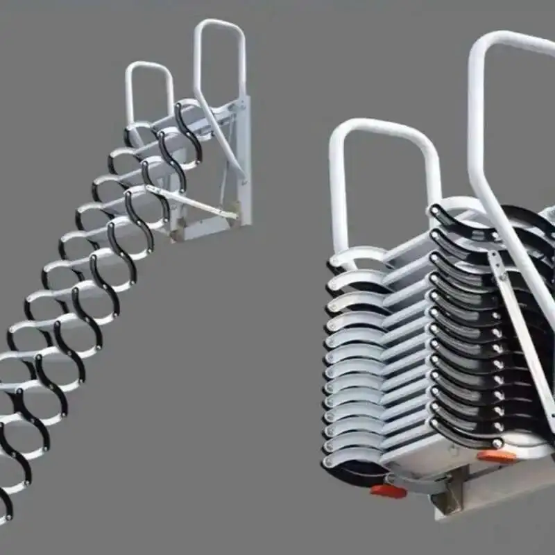 سلالم تلسكوبية من الفولاذ الكربوني للمنزل داخلي وخارجي مثبتة على الحائط سلم قابل للطي سلم رفع العلية موفر للمساحة