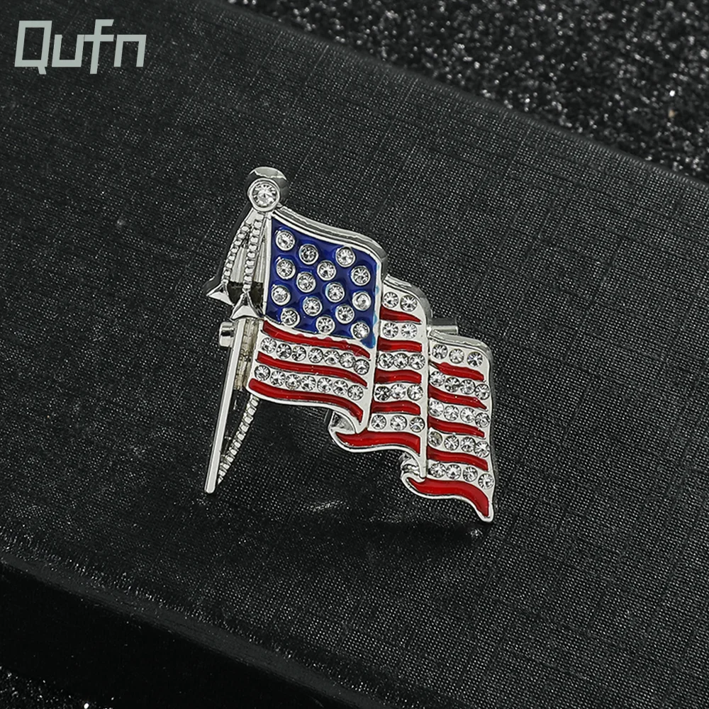 American Independence Day Flag Brooches USA Flag Enamel Rhinestone Lapel Pins For Women Men Fashion Badges Clothes Accessories