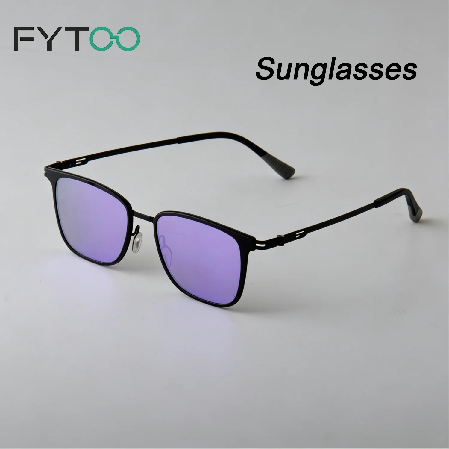 

FYTOO Стильные прямоугольные очки в стиле ретро, черная титановая оправа, переливающиеся линзы True Purple, 3 шт., Extras: ткань, чехол, отвертка