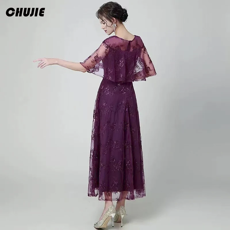 Vestido de mãe da noiva ameixa para mulheres, apliques curtos, mangas bufantes, vestidos de festa de baile, vestidos personalizados para convidados de casamento