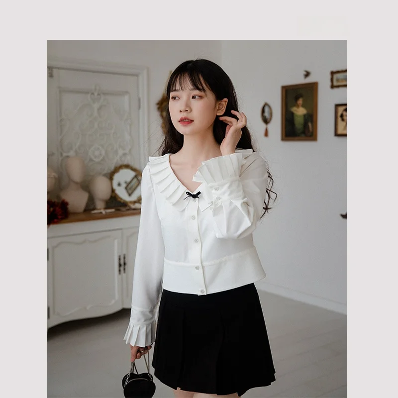 

White High Waist Loose Long Sve V-Ne irt for Women Spring New Sle Student ort Size Lily Le Decoration