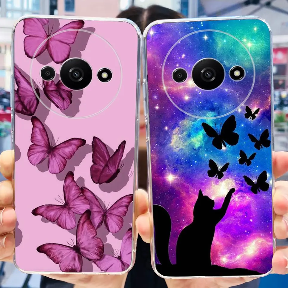 For Cover Xiaomi Redmi A3 A3x Phone Case Butterfly Flower Colorful Girly Funda Transparent Soft TPU Silicone RedmiA3 Back Cover