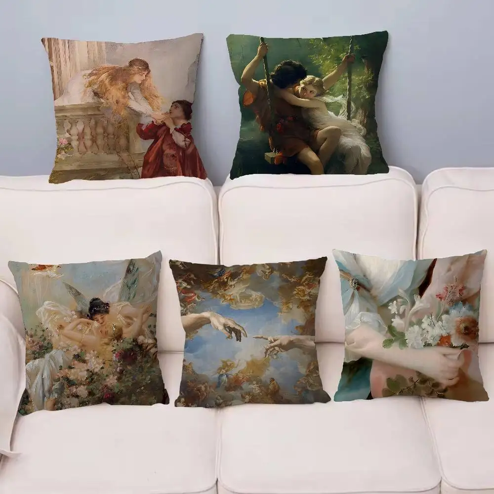 Classical Renaissance Art Oil Painting Cushion Cover Vintage Figure Print Pillow Case Home Sofa Bedroom Decor Throw Pillow Cover