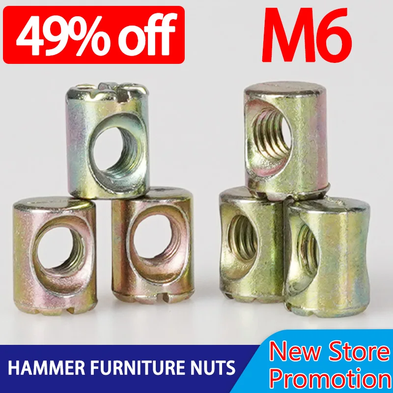 Barrel Bolts  M6 Cross Dowel Phillips Horizontal Hole Nut Hammer Embedded Nut for Furniture Beds Crib Wood Chairs Zine Iron