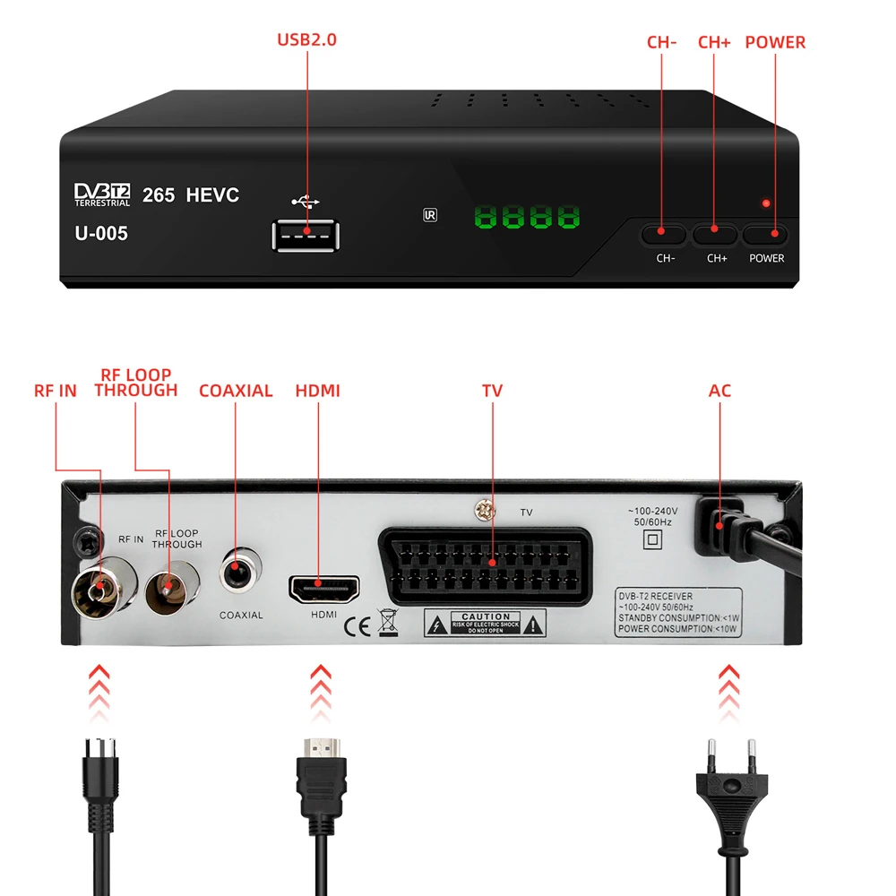 Espagne TDT HD DVB-T2 Hevc/Hdissis TV Récepteur osophlbe Avec DVB-T/MPEG-4/H.264 Dvb T2 Tuner HDMI-Compatible + péritel sortie