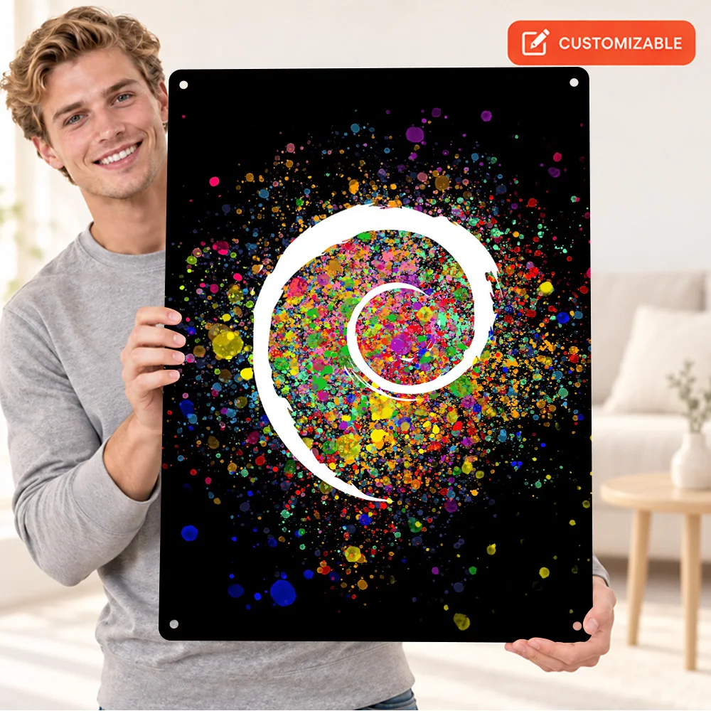 Debian Splatter Technology Printed Poster Customized Aluminum Metal Sign Graphic Wall Art For Home Office Decor Engineer Gift