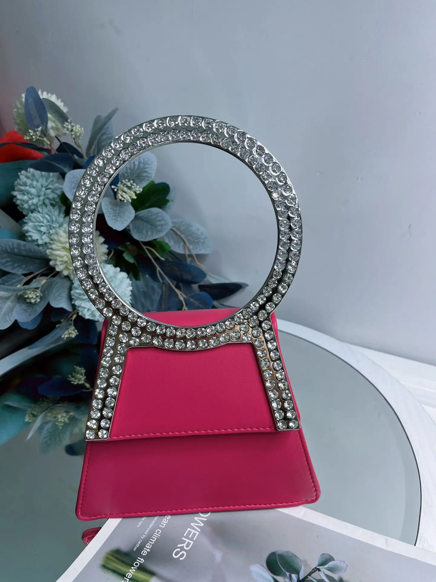 Luxury Metal Ring Handle Trapezoidal Women's Handbag Glitter Shiny Diamonds Evening Bag Wedding Party Clutch Purse Shoulder Bag