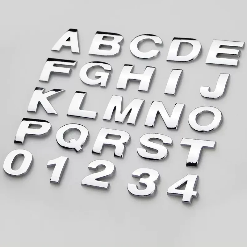 3D Metal 25mm 45mm Car Letters Alphabet Emblem Numbers Chrome Labeling Car Sticker Trunk Logo Letters Emblem Badge Accessories