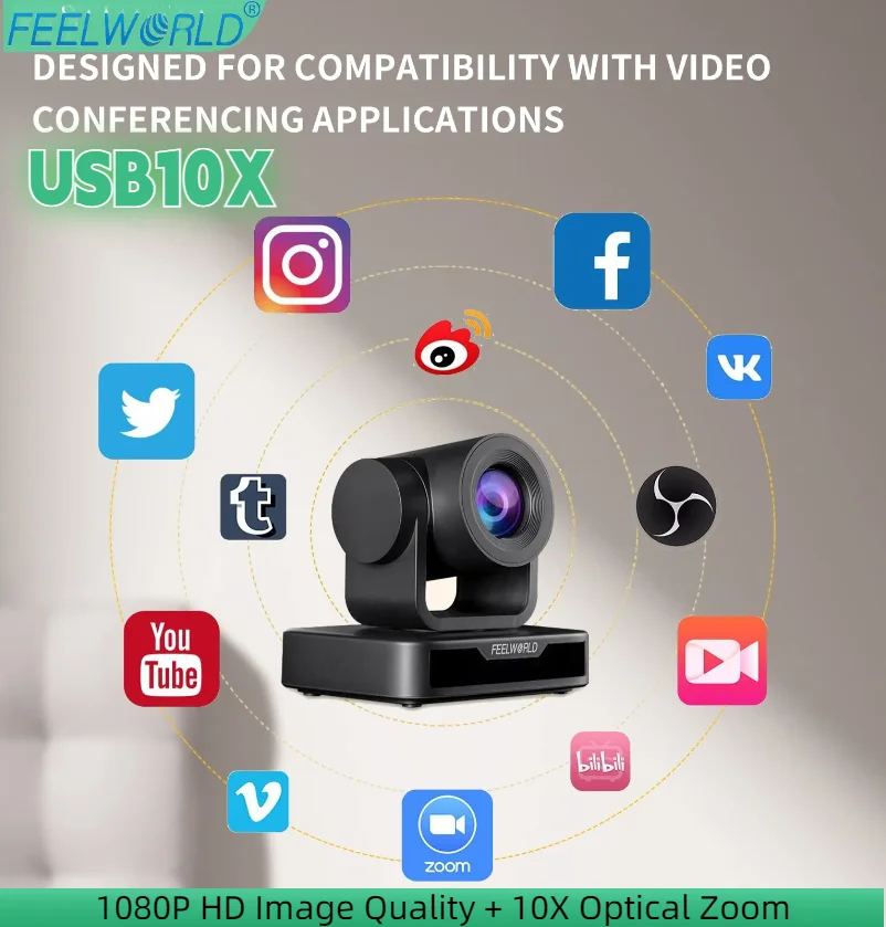 

FEELWORLD USB10X USB PTZ Video Conference Camera with 10X Optical Zoom 1080P USB2.0 Simply Plug and Play Auto Focus