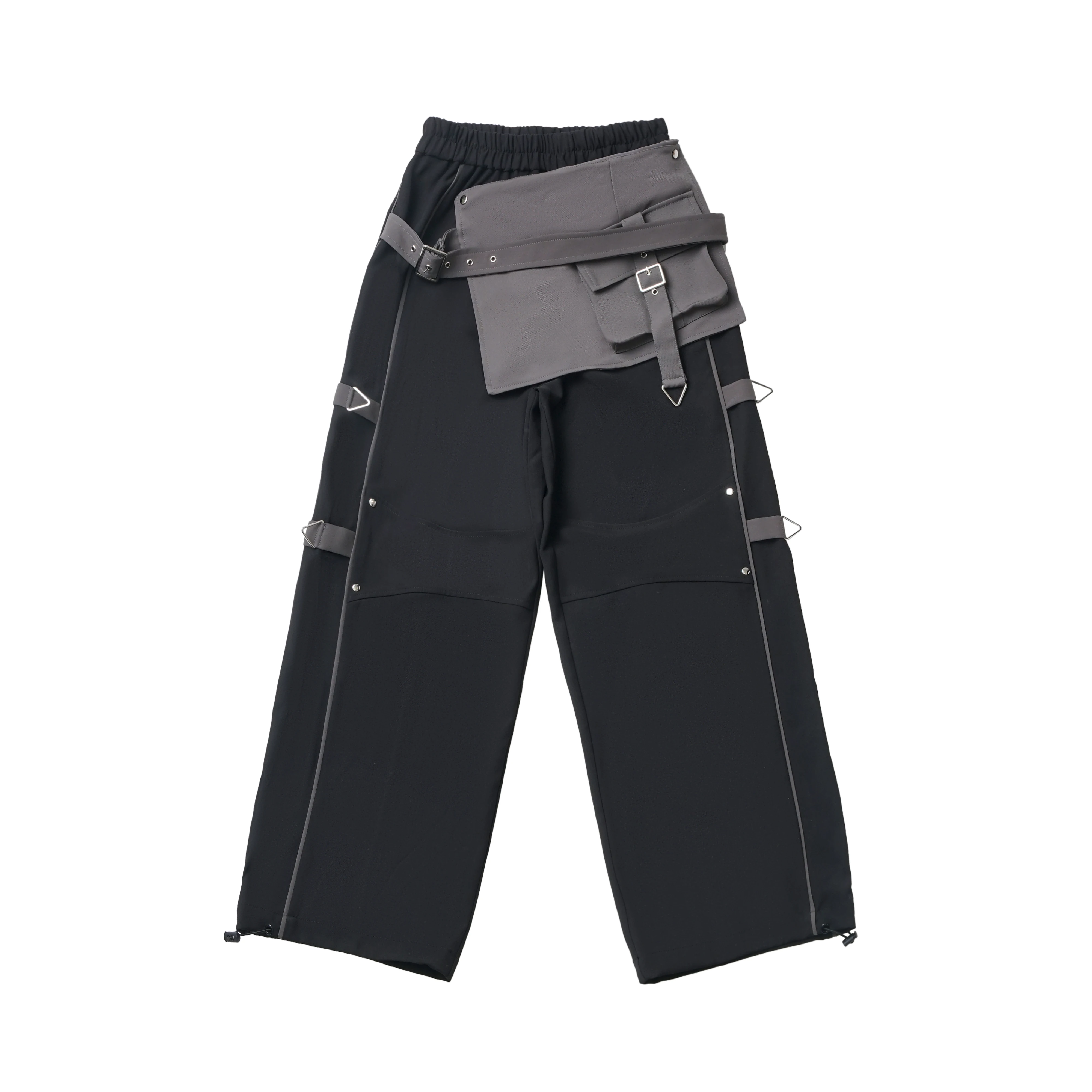 Conjunto de calças de trabalho design legal preto cinza cor bloco drapeado rugas-resistente outono nova jaqueta solta subcultura calças compridas conjunto