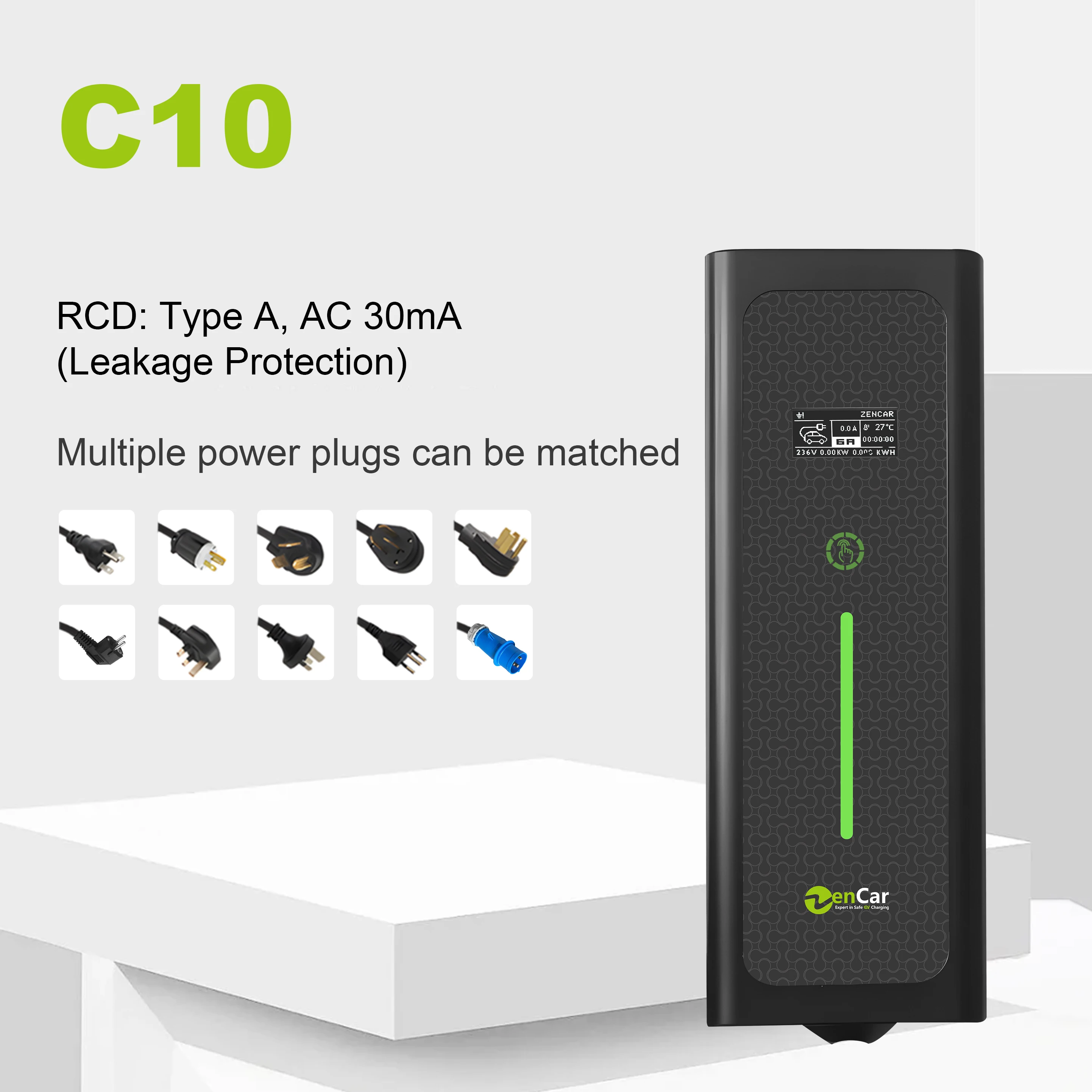 Zencar 16A 32A Уровень 2 Ev Портативное зарядное устройство 3,6 кВт Автомобильное мобильное зарядное устройство 230 В Регулируемый усилитель с дополнительным приложением Wi-Fi Tuya