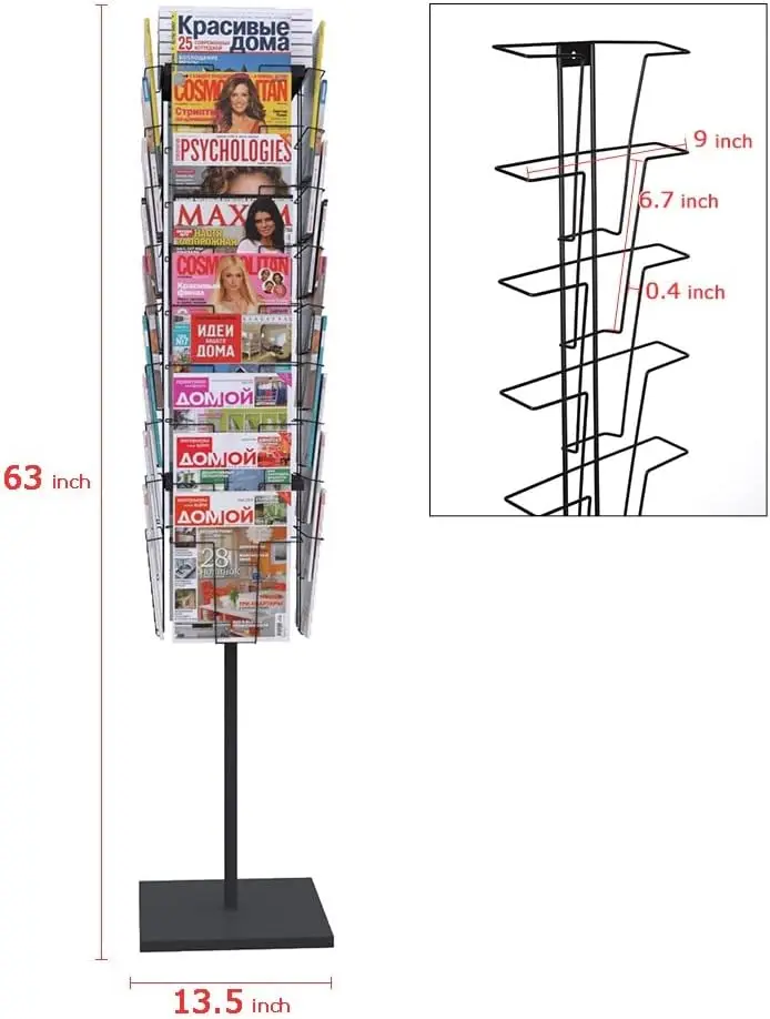 Brochure Display Stand,Detachable Magazine Rack with 36 Pockets,63inch Floor Standing Literature Display Stand