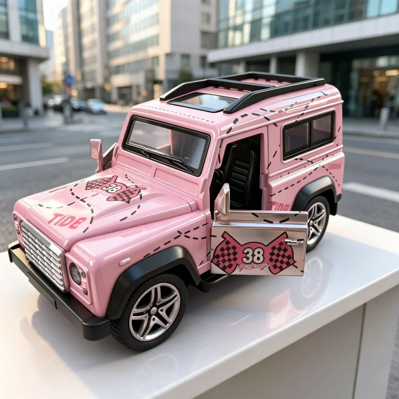 1/36 Pink Trend Paint Off-Road Alloy Car Model, Can Open Door Return Alloy SUV Toy, desktop Collection Decoration Gift