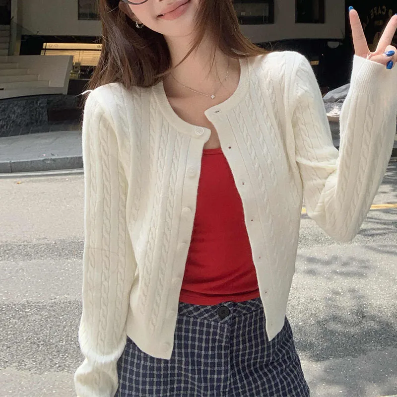 

Вязаный свитер, женские кардиганы, новый черный вязаный свитер с длинным рукавом и круглым вырезом, кардиган, женские топы, трикотажные изделия Sueters De Mujer Q1134