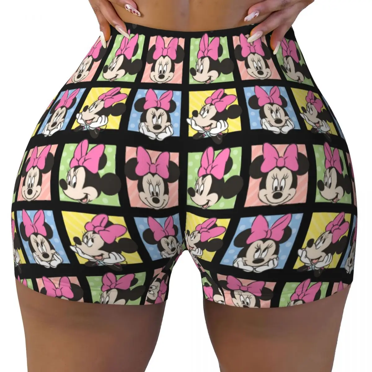 Ladies Lift Yoga Sports Tight Shorts Mickey Minnie Mouse Cartoon High Waist Shorts Gym Volleyball Running Leggings