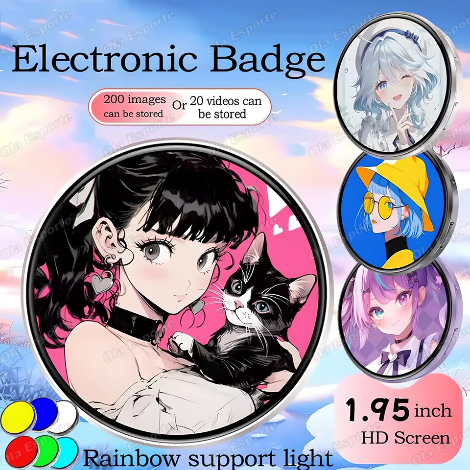 Smart Electronic Badge Electronic Display Video Playing Rainbow Light Picture Dynamic Carousel Bidirectional Transmission Brooch