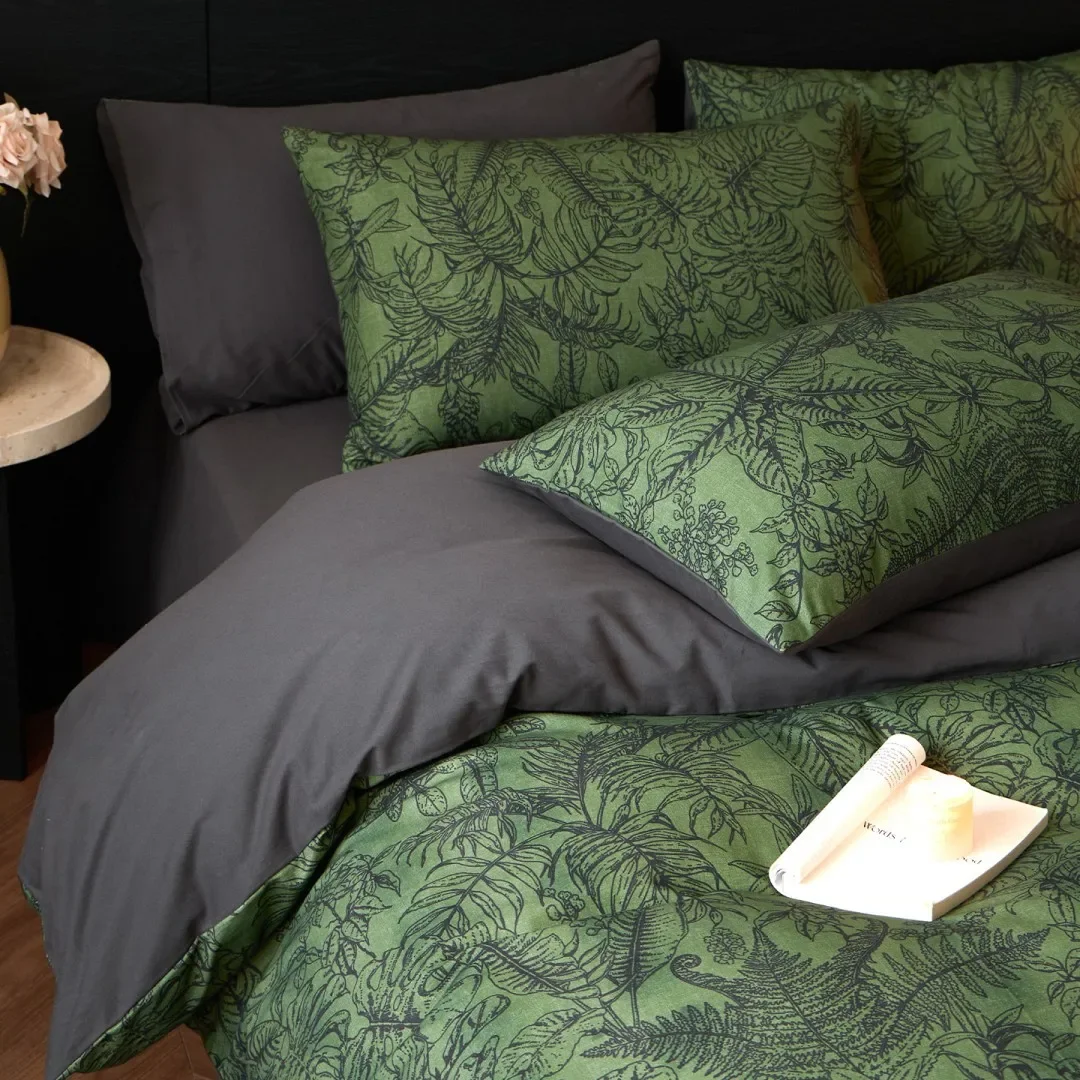 Duvet Cover Bed Linen Set Sheets French-style Retro Pure Cotton Brushed Four-piece Set Bedding Bed Sheet Green Duvet Cover