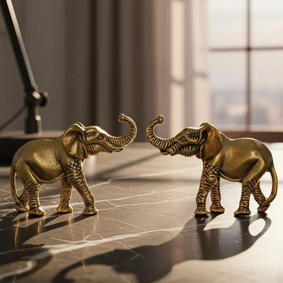 Zinc Alloy Elephant Figurine Handcrafted Vintage Texture Lucky Trunk Up Decor for Patio Shelf Indoor Outdoor Small Ornament Gif