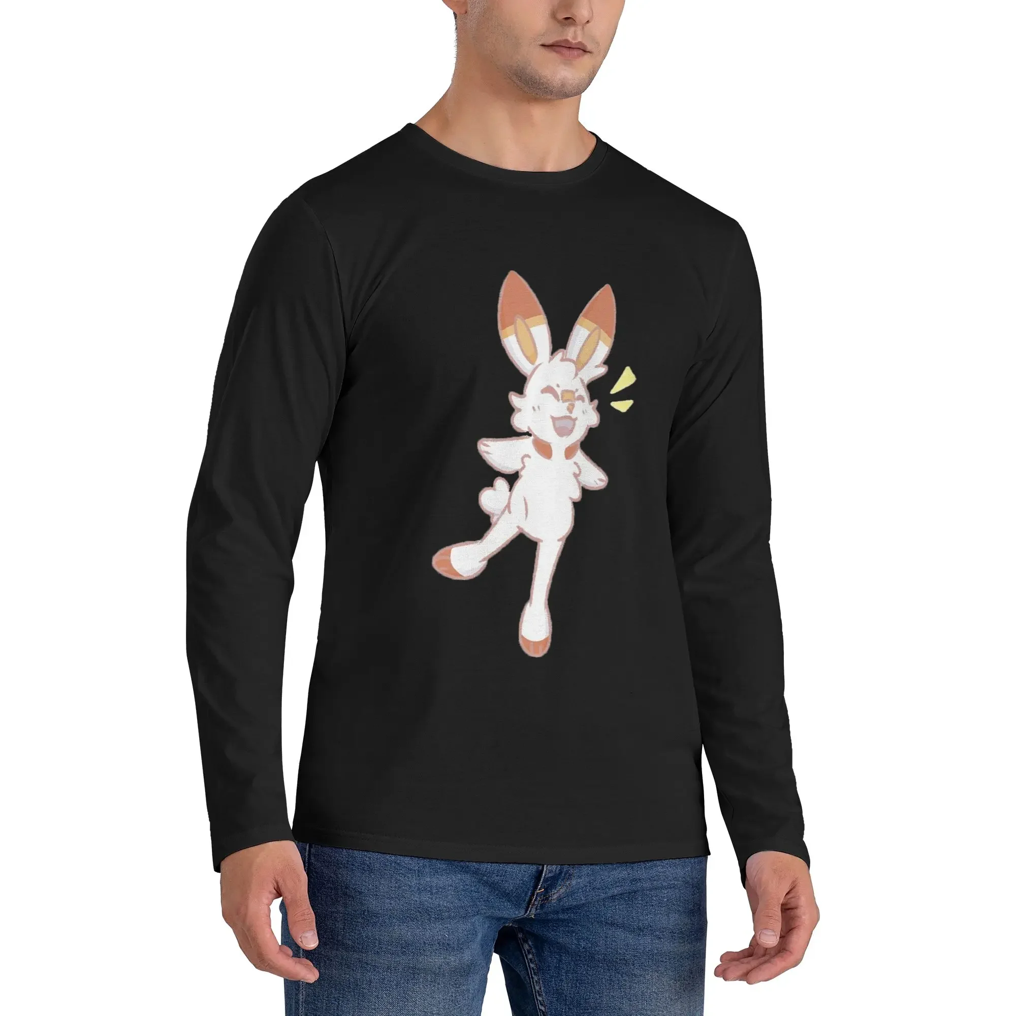 

Scorbunny Men's Long Sleeved T-shirt Fashion Round Neck T shirts Spring and Autumn Men tops