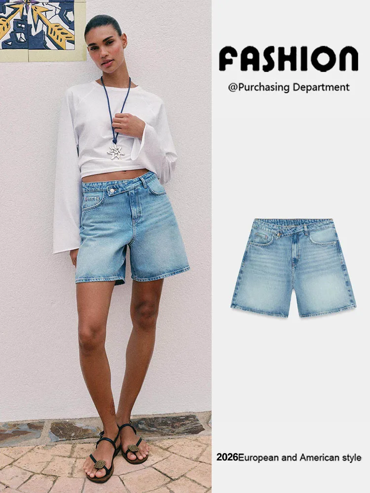 Fashionable Versatile High Waist Wide Leg Denim Shorts for Women New Arrival Summer Style Straight Cut Short Pants