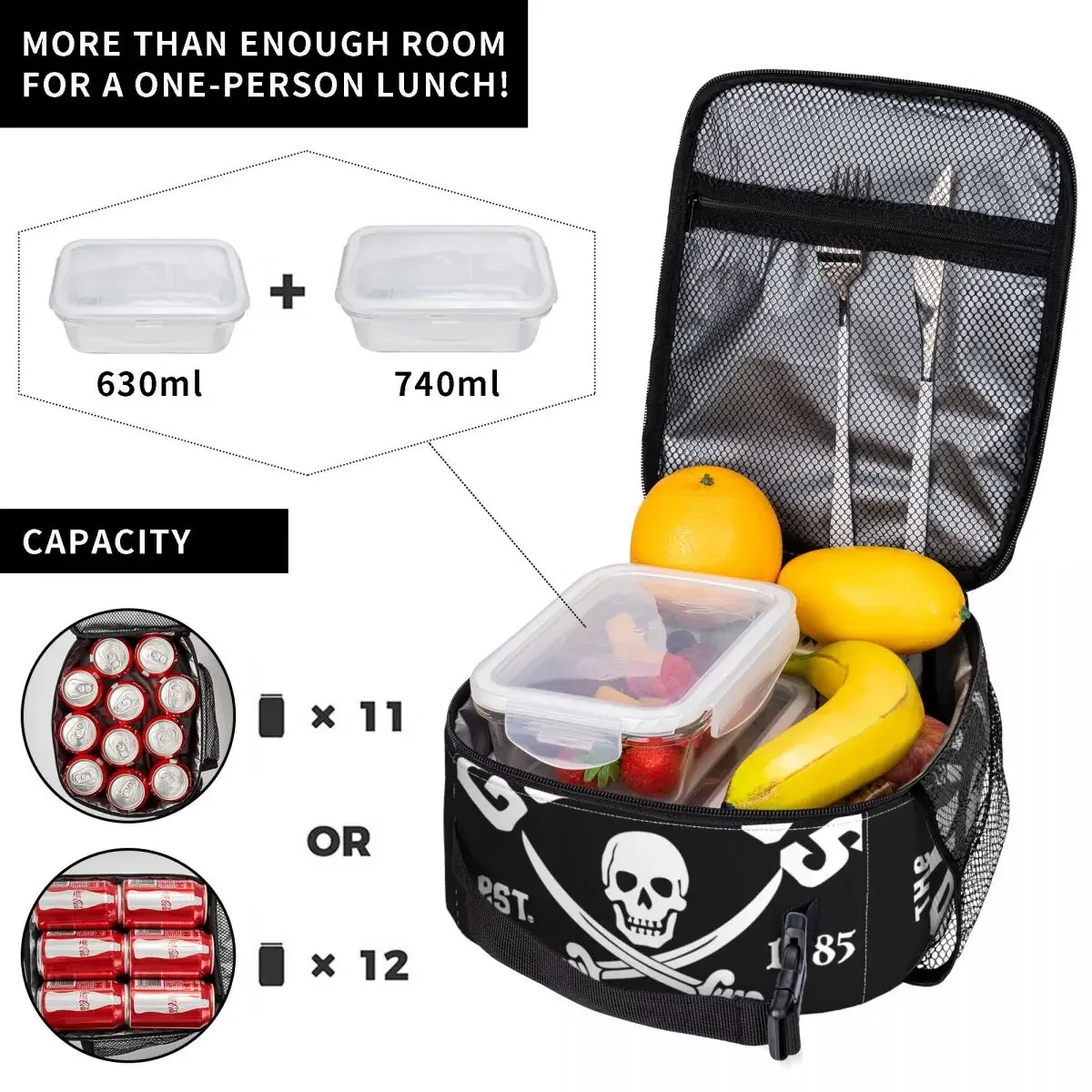 The Goonies Vintage Thermal Insulated Lunch Bags Never Say Die Skull Logo Portable Lunch Container for Outdoor Picnic Food Box