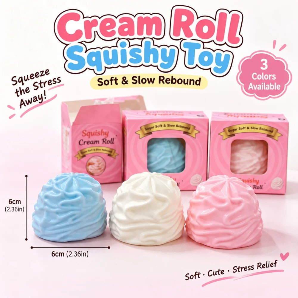 Soft Cream Roll Squeeze Toy Slow Rising Squishy Stress Relief Toy Dessert Sensory Fidget Toy for Office Desk Home Gifts