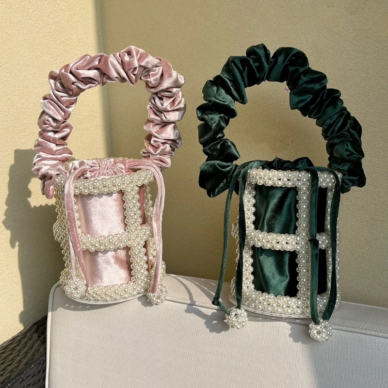 

Сумка-ведро ручной работы с жемчужным декором и ажурной отделкой, высококачественная, в форме птичьей клетки, роскошная дизайнерская вечерняя сумочка-клатч для ужина/вечеринки