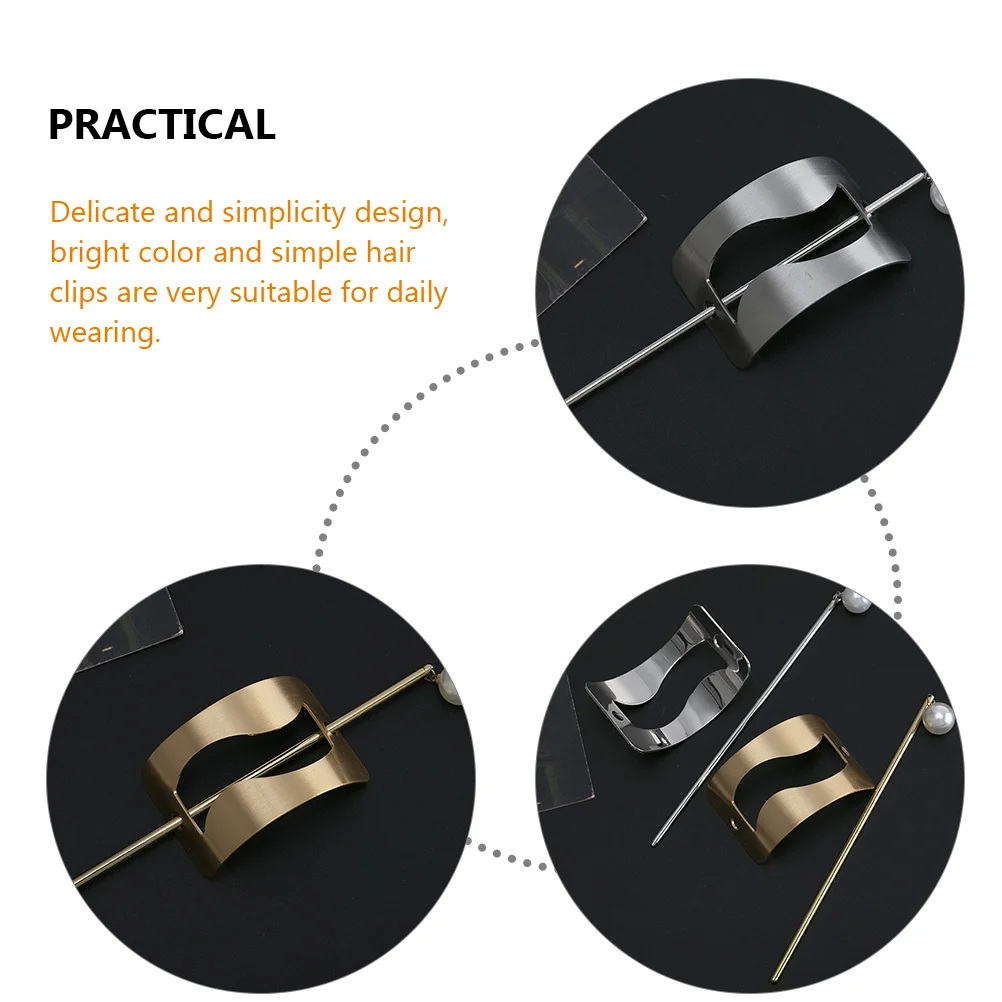 

Metal Hair Stick Pins Rectangular Vintage Clips Accessories Bright Color Simple Design Daily Wear Gold Cuffs Bun Holder Circle