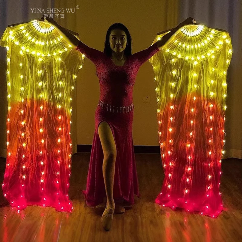 1pc LED Full Color Belly Dance Silk Fan Veil Stage Performance Accessories Light Belly dance LED Fans Shiny Rainbow Party props