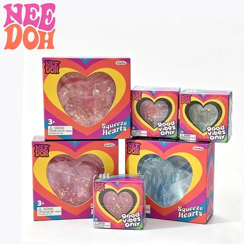 Needoh Hearts Set Squeeze Hearts Good Vibes Only Teenie Heart Glitter Maltose Squish Fidget Toy Stress Relief Valentine Gift