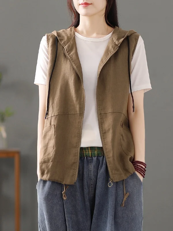 

Женская повседневная льняная жилетка-харем с молнией, цветная, из льняного материала, с элементами кэжуал-стиля